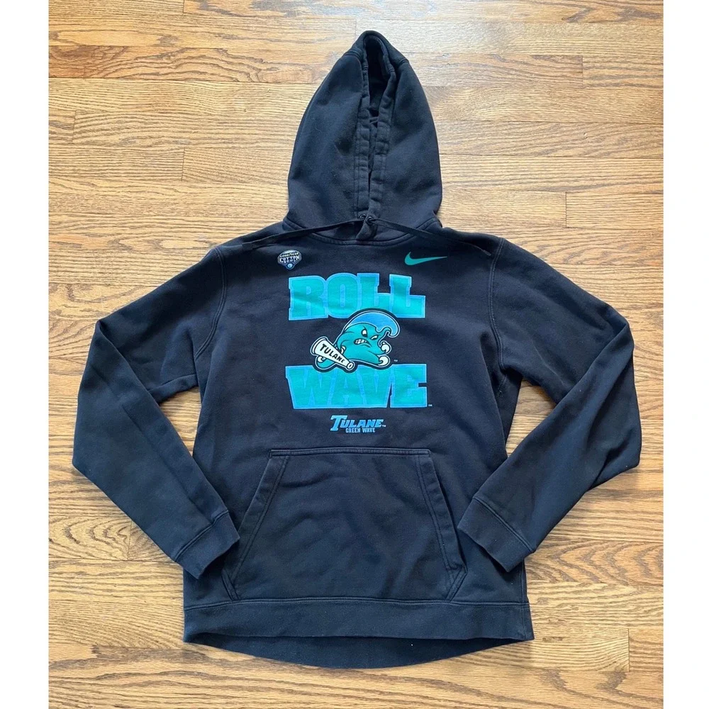 Nike Tulane Green Wave Roll Wave Cotton Bowl Hoodie Black Mens Medium CT1778-010